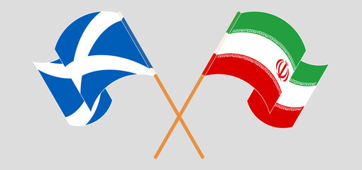 Crossed and waving flags of Scotland and Iran
