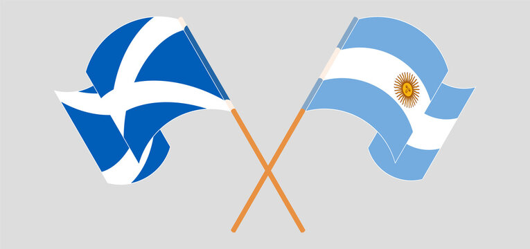 Crossed and waving flags of Scotland and Argentina