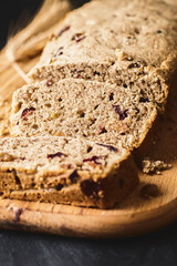 Whole wheat banana bread with dried cranberries and raisins
