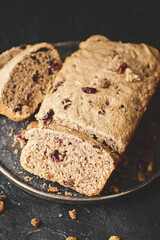 Whole wheat banana bread with dried cranberries and raisins