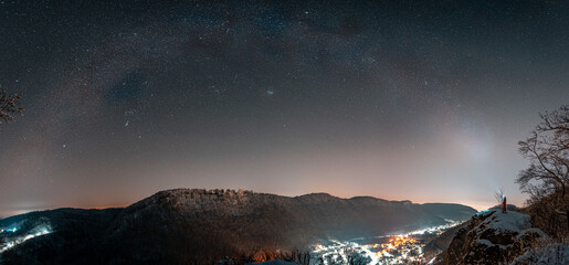 milkyway over farytale in winter