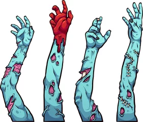 Fotobehang Zombie arms in different poses reaching up. Cartoon vector clip art illustration with simple gradients, each on a separate layer.   © Memoangeles