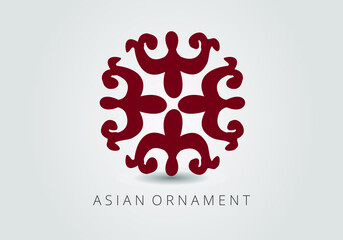 Burgundy ornate linear ornaments in Kazakh traditional style. Asian floral design. Abstract Asian elements of the national pattern of the ancient nomads of the Kyrgyz, Mongols, Kazakhs, Tatars.