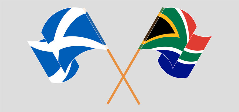 Crossed and waving flags of Scotland and Republic of South Africa