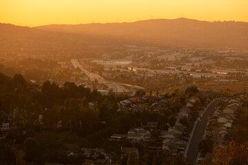 Sunset view of the city of Diamond Bar, California, USA.
