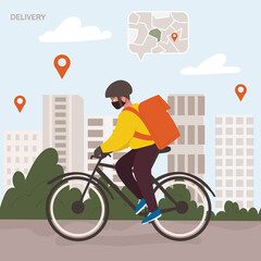 Fototapeta premium Delivery of bicycles by courier. Vector flat design.