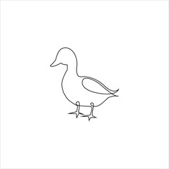 Minimalistic One Line Goose or Duck Icon. Line drawing Swan tattoo. Farm animals or birds one line hand drawing continuous art print, Vector Illustration. Free single line drawing of goose or duck