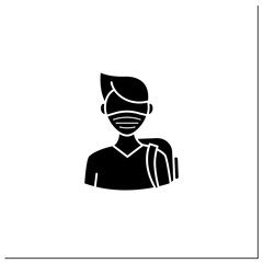 Freshman glyph icon. First-year student. Young man ready for studying. Professional development. Graduation concept.Filled flat sign. Isolated silhouette vector illustration