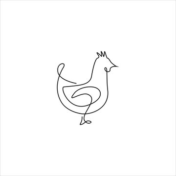 Minimalistic One Line hen or chicken Icon. Line drawing hen or rooster tattoo. Free single line drawing of hen or chicken. Vector Illustration. Farm birds one line hand drawing continuous art