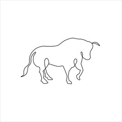 Bull or ox line one drawing tattoo. Bull or ox outline drawing continuous art, isolated Vector Illustration. Free single line hand drawing of bull or ox. One Line Animals Minimalist Icon.