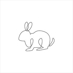Minimalist One Line Rabbit Icon. Line drawing rabbit tattoo. Farm animals one line hand drawing continuous art print, Vector Illustration. Free single line drawing of rabbit