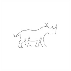 Minimalist One Line Rhinoceros Icon. Line drawing animal tattoo. Rhinoceros one line hand drawing continuous art print, Vector Illustration. Free single line drawing of Rhino