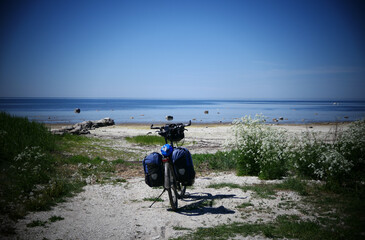 Exactly in focus. A lonely bike looks out to sea.