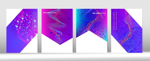 Music Covers Set. Purple Pink Blue Digital Vector Cover Layout. 3D Fluid Shapes Trendy