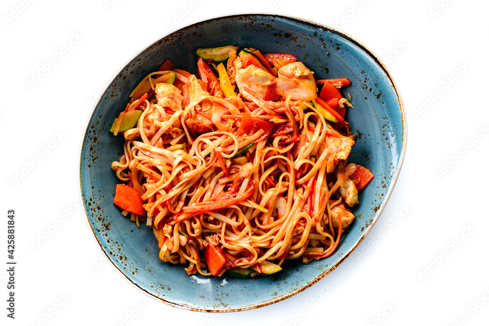 Poster chinese stir-fried noodles with chicken