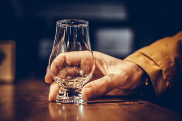 Close up shot a Glencairn whisky glass