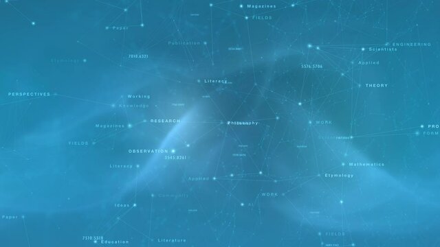 Science and technology knowledge motion word cloud background.