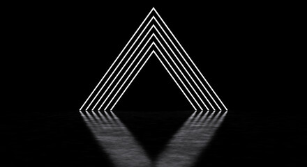 A glowing pyramid consisting of thin strips. A glowing portal. 3D illustration