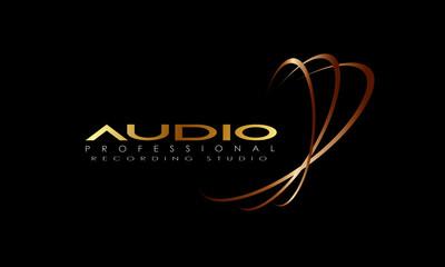 DJ Dance Party Logo, Recording Studio Emblem, Audio Wave and Light Dark Gradient Background
