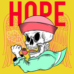 Illustration vector tropical surf skull with text fashion design