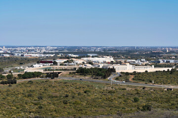View on Villeneuve-lès-Maguelone jail and the city of Montpellier behind
