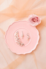 Wedding brooch for the bride's hairstyle and earrings in the form of tree branches made of crystal,...