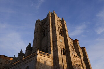 Front of cathedral of Avila with blue sky