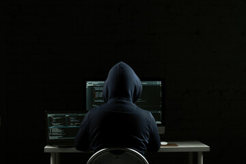 young guy behind a laptop, a hacker