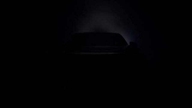 Car headlight blinking in Dark. Sports car Headlight. Switching of car LED headlights in night