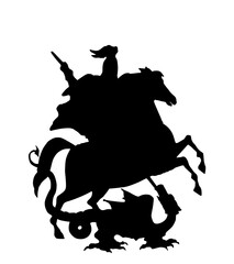 Moscow oblast coat of arms vector silhouette illustration isolated on white. Moskovskaya oblast, Russia, Coat of arms of Russian capital  Moscow, administrative center. Saint George kills dragon.