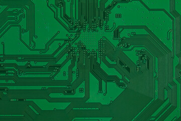 Back side of electronic board with radio parts from electronic device. Top view.