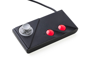 Retro joystick from 8-bit consoles. Game controller isolated on white
