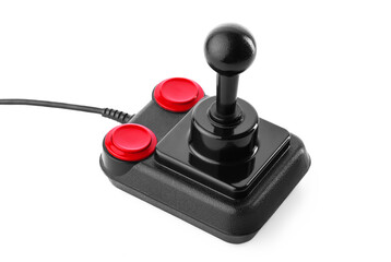 Retro joystick from 8-bit consoles. Game controller isolated on white