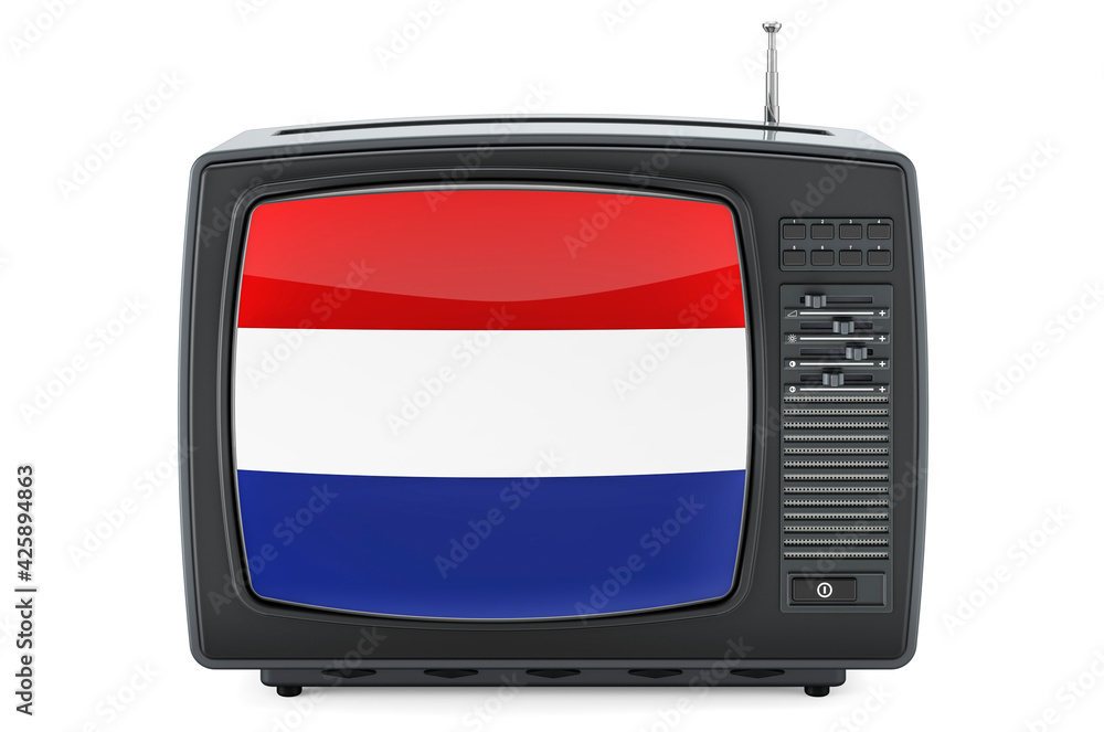 Poster the netherlands television concept. tv set with flag of the netherlands. 3d rendering