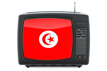 Tunisian Television concept. TV set with flag of Tunisia. 3D rendering