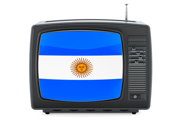 Argentinean Television concept. TV set with flag of Argentina. 3D rendering