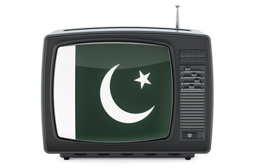 Pakistani Television concept. TV set with flag of Pakistan. 3D rendering