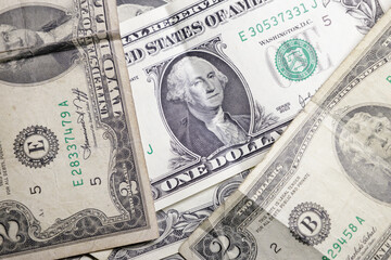  few old currency banknotes dollar denomination in one and two dollars. 