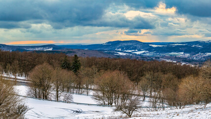 Blick vom Kreuzberg über die Rhön, Unterfranken, Bayern, Deutschland