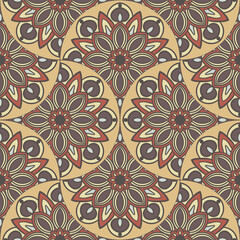 Abstract mandala fish scale seamless pattern. Ornamental tile, mosaic background. Floral patchwork infinity card. Arabic, Indian, ottoman motifs.