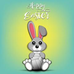 Happy Easter. Easter Rabbit with volleyball ball on an isolated background. Pattern for greeting card, banner, poster, invitation. Vector illustration