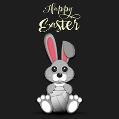 Happy Easter. Easter Rabbit with volleyball ball on an isolated background. Pattern for greeting card, banner, poster, invitation. Vector illustration