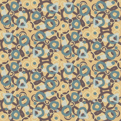 Abstract fantasy textured geometric seamless pattern with circles. Creative mosaic, tile background. Modern colorful card.