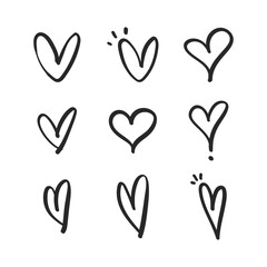 Heart doodles. Hand drawn hearts collection. Love illustration designs.