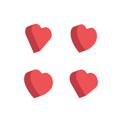 Heart flat 3d icon collection. Red hearts vector isometric illustrations.
