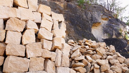 Pile and Stack of Sandstone in Quarry
