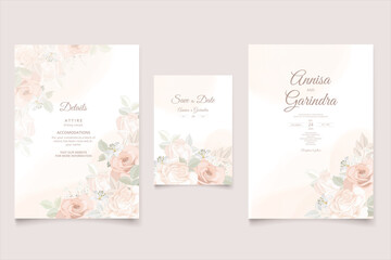 Beautiful floral frame wedding invitation card template Premium Vector