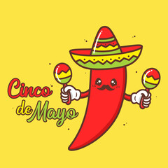 cute chilli wearing sombrero with maracas