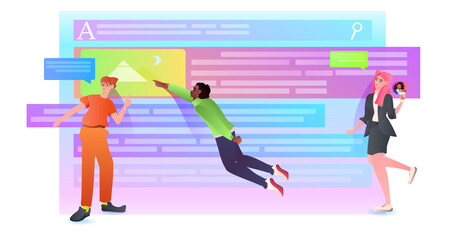 young couple chatting in social media network application chat bubble communication concept