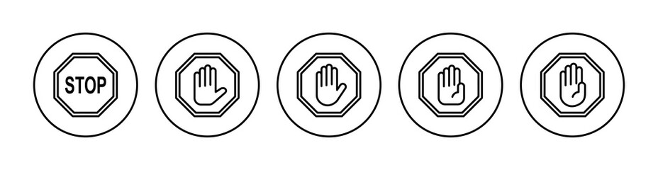 Stop icon set. stop road sign. hand stop icon vector